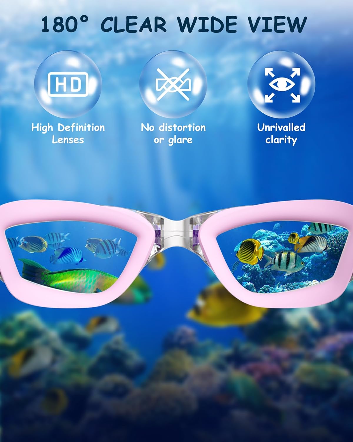 Kids Swim Goggles, Swimming Goggles for Kids Toddlers 3-14 with Swim Cap, Nose Clip, Nose Bridge, Ear Plugs