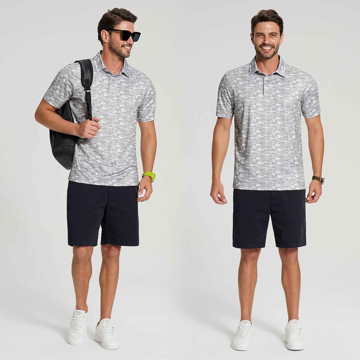 Golf Shirts for Men - Moisture Wicking Short Sleeve Performance Sport Casual Striped Collared Mens Polo Shirt