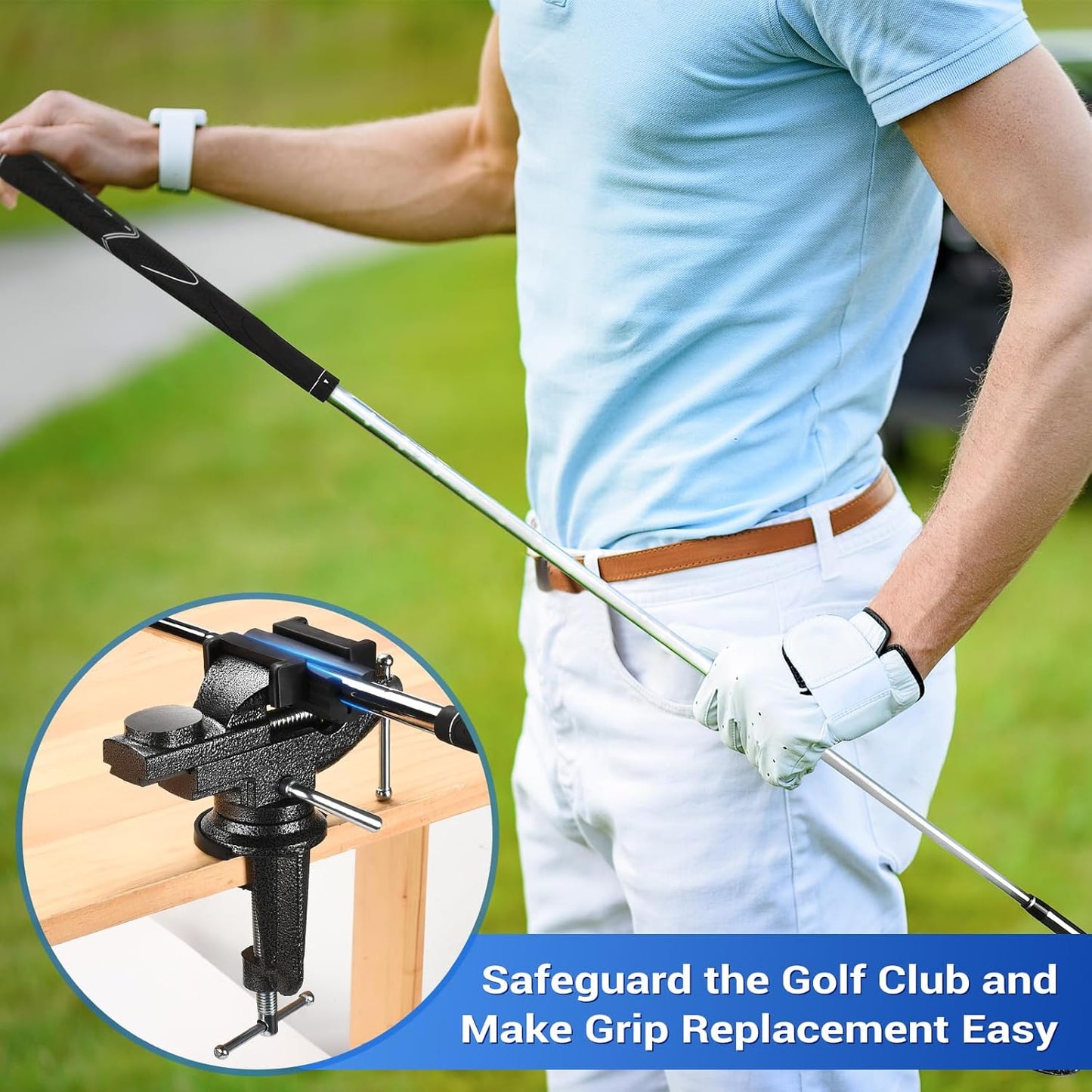 Golf Grip Kit for Regripping Golf Clubs, Portable Table Vise Rubber Clamp for Golf Grip Removal Tool with Solvent, Golf Club Regripping Kit