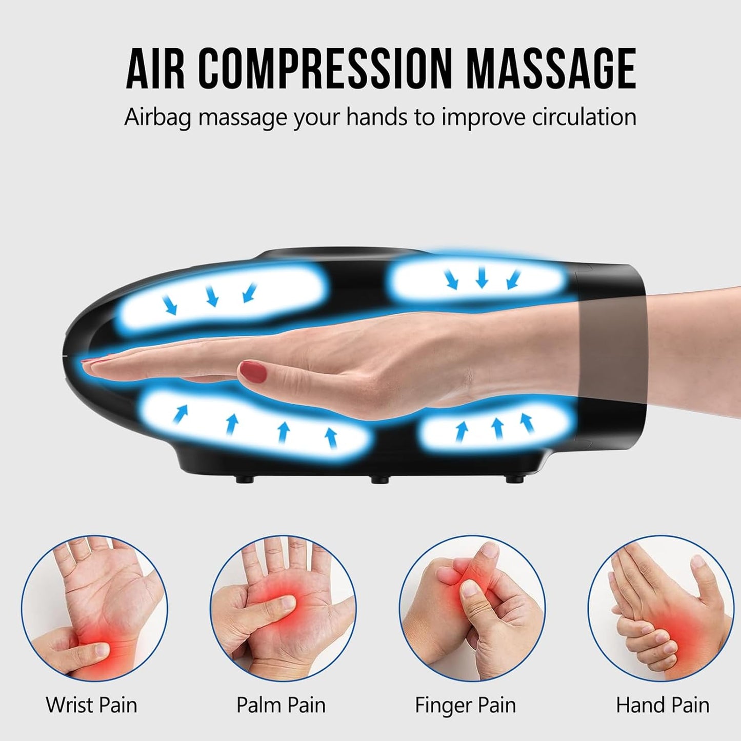 cotsoco Hand Massager with Heat and Compression, 6 Levels Hand Therapy for Arthritis and Carpal Tunnel Relief, Finger and Wrist Cordless Massager Machine for Pain Relief, Gifts for Women Men, Black