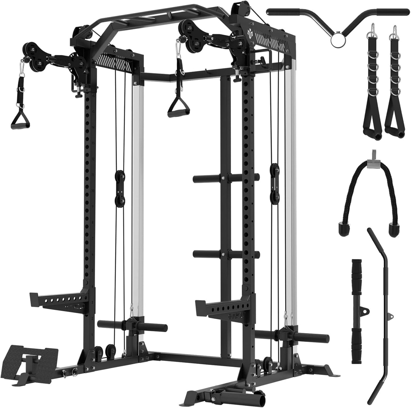 Mikolo Power Cage, 2000LB Power Rack with Independent Dual Pulley System, Multi-Function Home Gym Workout Machine for Cable Crossover