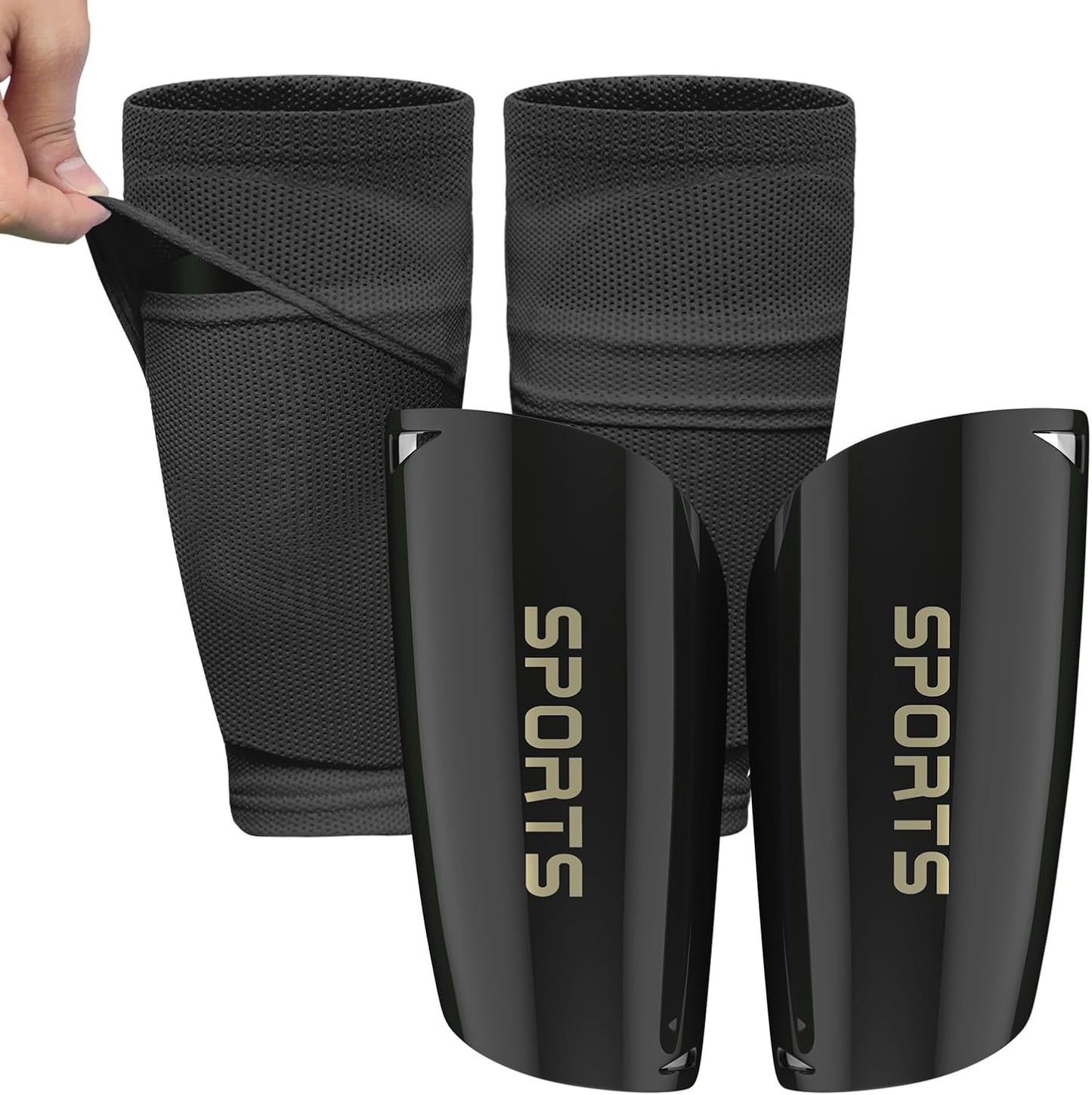 Kids Youth Soccer Shin Guards with Sleeves, Slip in Shinguards Soccer Shin Pads for 3-15 Years Old Boys Girls Child Teens
