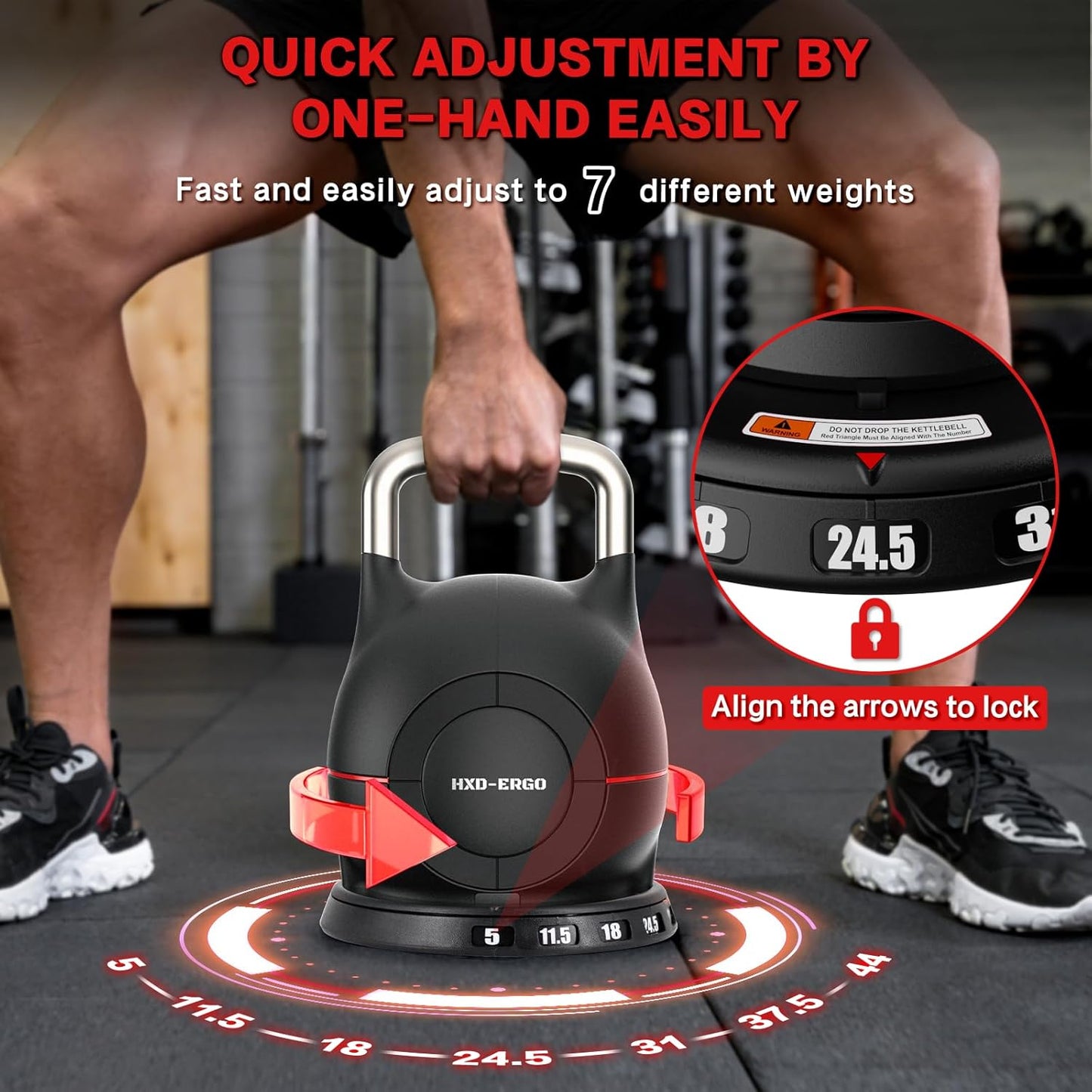 7-in-1 Adjustable Kettlebell, Quick-Adjust Kettlebell for Strength Training, 5-44 LBS Adjustable Weights for Home Gym