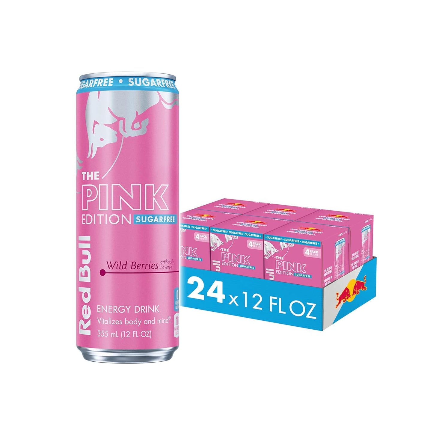 Red Bull Pink Edition Sugar Free Energy Drink, Wild Berries, 12 fl. oz., 6 x 4 Cans, Pack of 24 Cans, with 80mg Caffeine, Taurine & B Vitamins