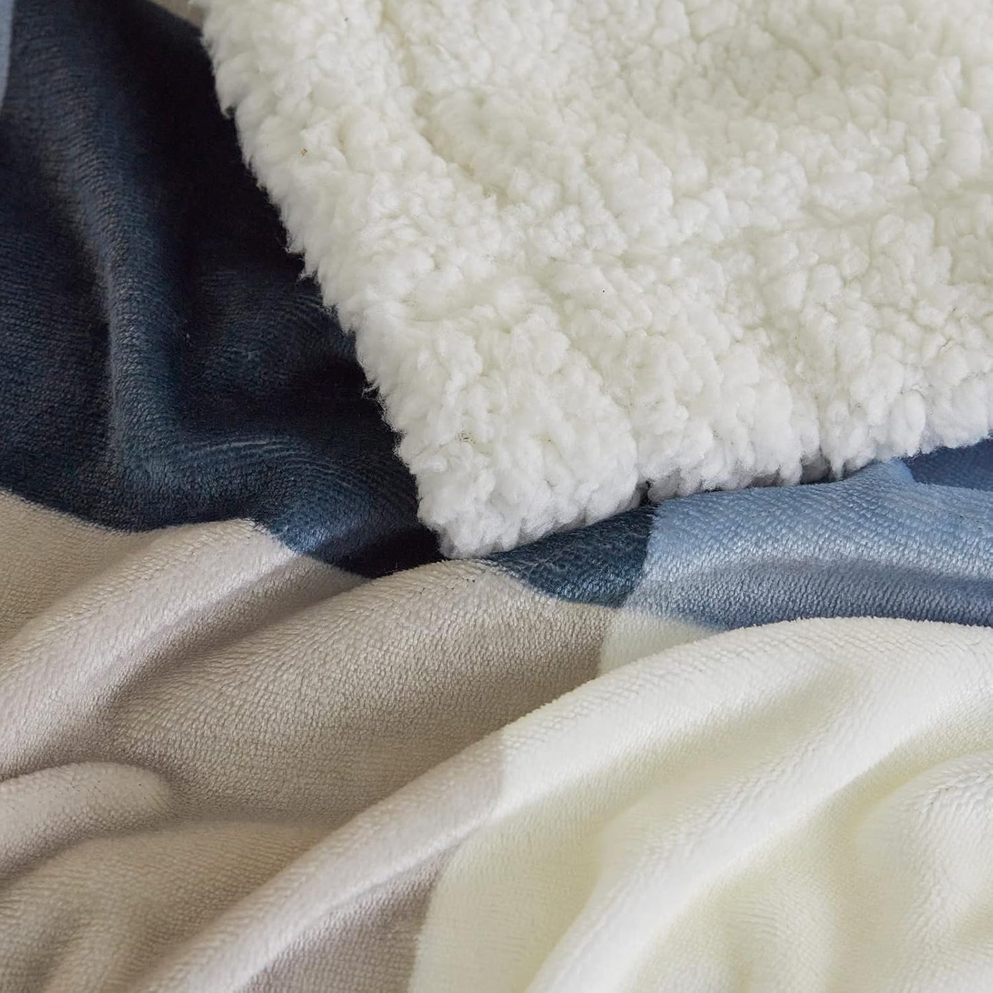 PU MEI Sherpa Fleece Throw Blanket 80" x 90" Full/Queen Reversible Plush Fluffy Extra Large Big Blanket Lattice Flannel Blankets for Sofa Couch Bed (Grey-Soft Blue, 80"*90")
