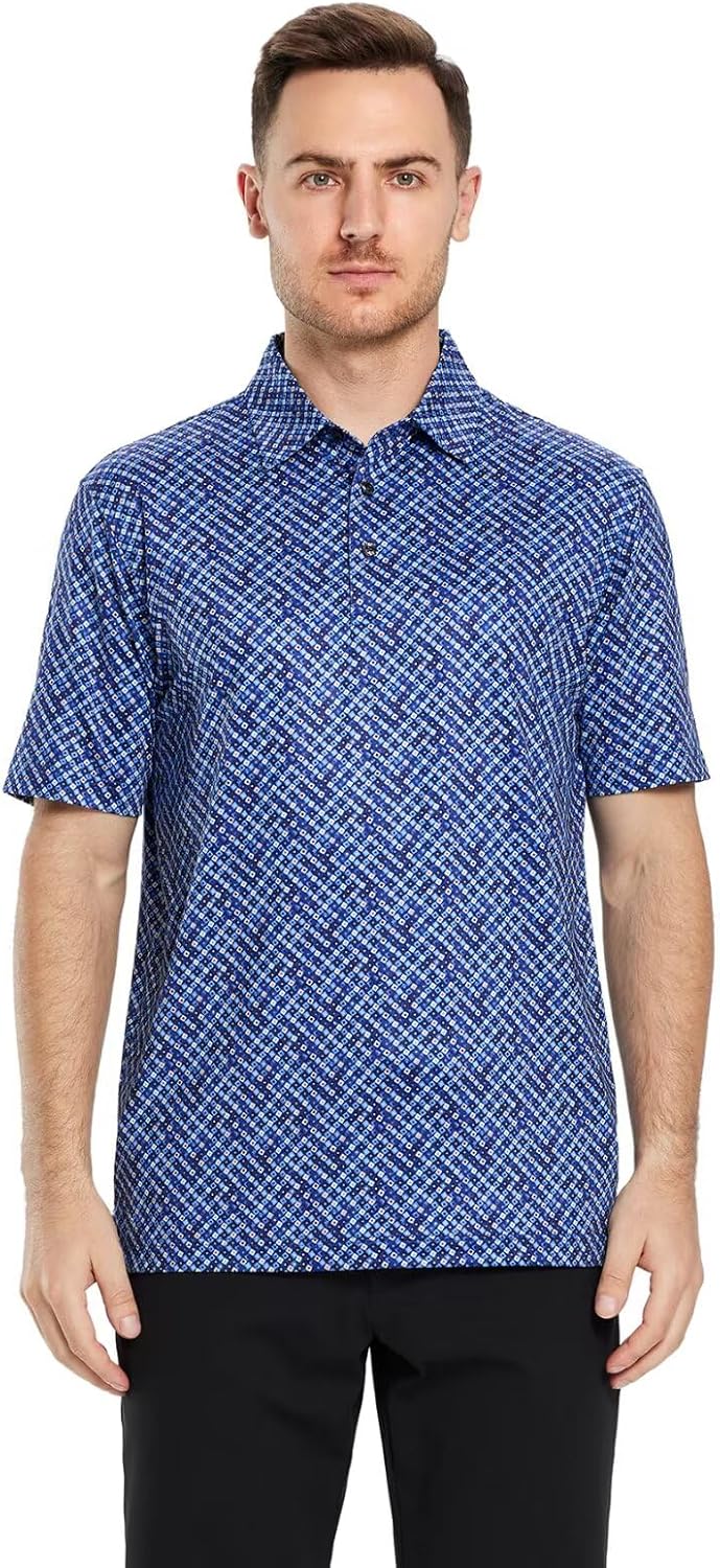 Men's Golf Polo Shirts Short Sleeve Striped Performance Moisture Wicking Dry Fit Golf Shirts for Men