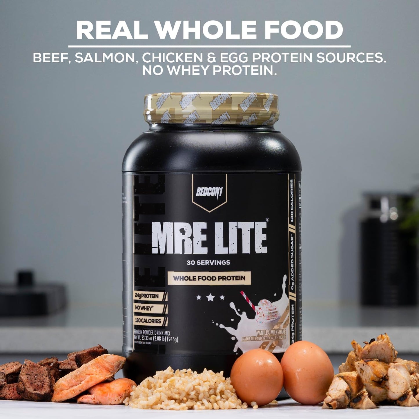REDCON1 MRE Lite Whole Food Protein Powder, Strawberry Shortcake - Low Carb & Whey Free Meal Replacement with Animal Protein Blends - Easy to Digest Supplement Made with MCT Oils (30 Servings)