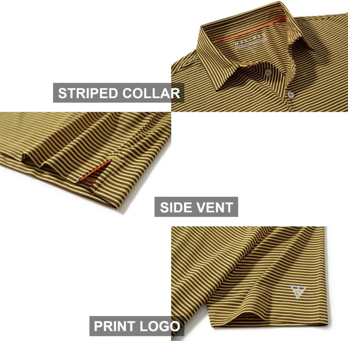 Men's Golf Polo Shirts Short Sleeve Striped Performance Moisture Wicking Dry Fit Golf Shirts for Men