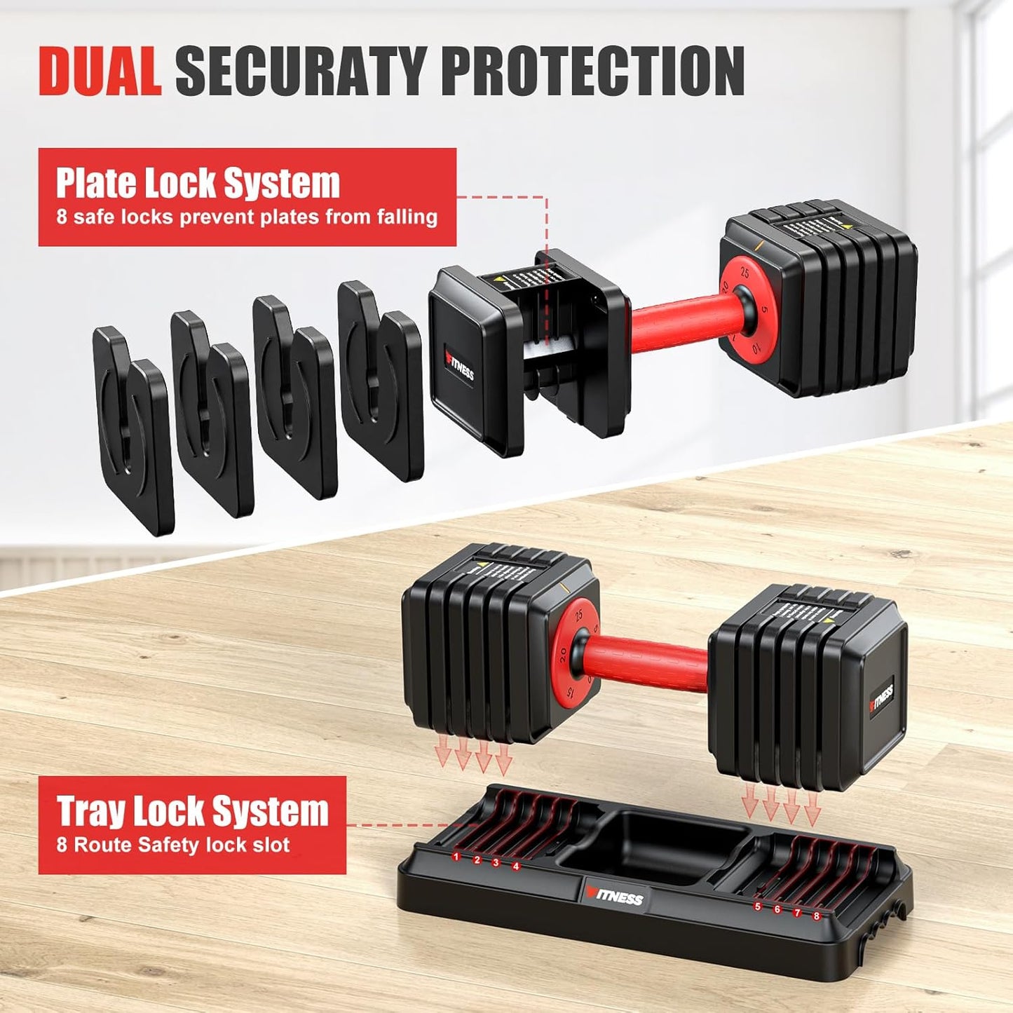 XDDIAS Adjustable Dumbbell Set of 2-25LB/55LB Set-1Sec Adjustable Dumbbell Weights-5 in 1 Free Weights Dumbbells Set with Effortless Tray/No-Slip Handle-Compact Size for Women/Men at Home Gym