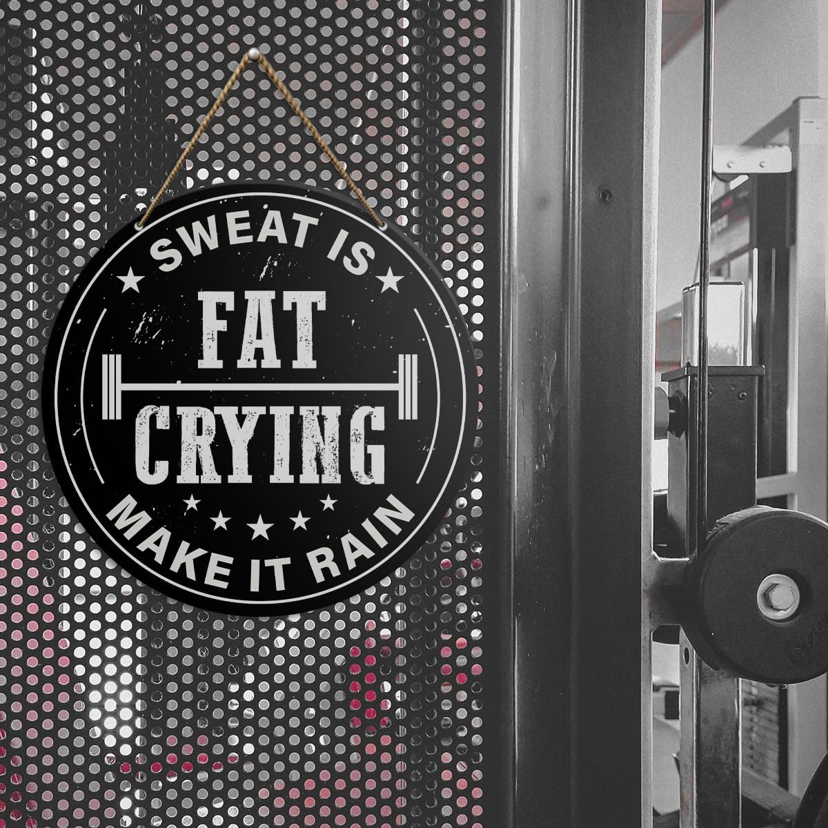 Gym Sign Decor, Home Gym Sign, Workout Room Fitness Room Decor Gym Sign Decoration, Gym Gift for Trainer Exercise Lover, Sweat Is Fat Crying Make It Rain