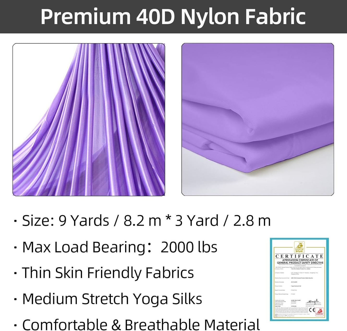 PRIOR FITNESS Aerial Silks Kit Colorful 9/15/20 Yards 40D Nylon Fabric Hammock Set With Hardware & Guide for All Levels Of Aerial Yoga Practice and Acrobatic Flying For Adults Aerial silk