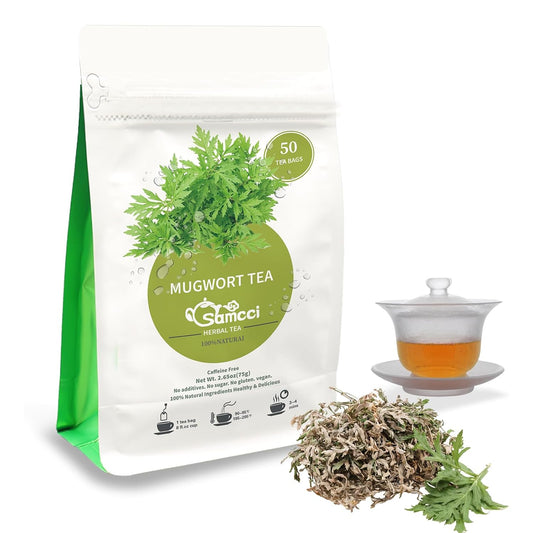 Samcci - Mugwort Tea Bag, 50 Teabags - 100% Natural Dried Mugwort leaves - No Sugar, No Caffeine, No Gluten, Vegan - Rich In Antioxidants