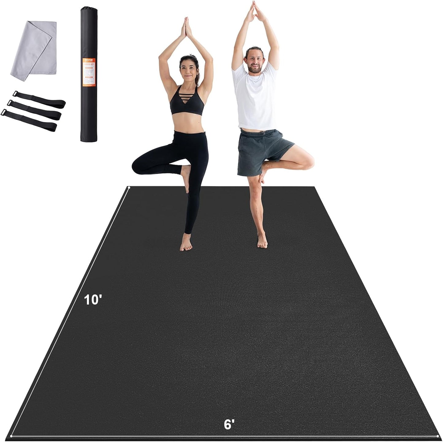 VEVOR Large Exercise Mat, Non Slip High Density Premium Yoga Mat, Exercise Yoga Mat for Men Women, Fitness & Exercise Mat with Bag & Carry Strap, for All Types of Home Yoga, Pilate & Floor Workout