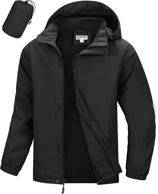 33,000ft Men's Packable Rain Jacket Waterproof Lightweight Raincoat Rain Shell with Hood for Outdoor Hiking Golf Travel