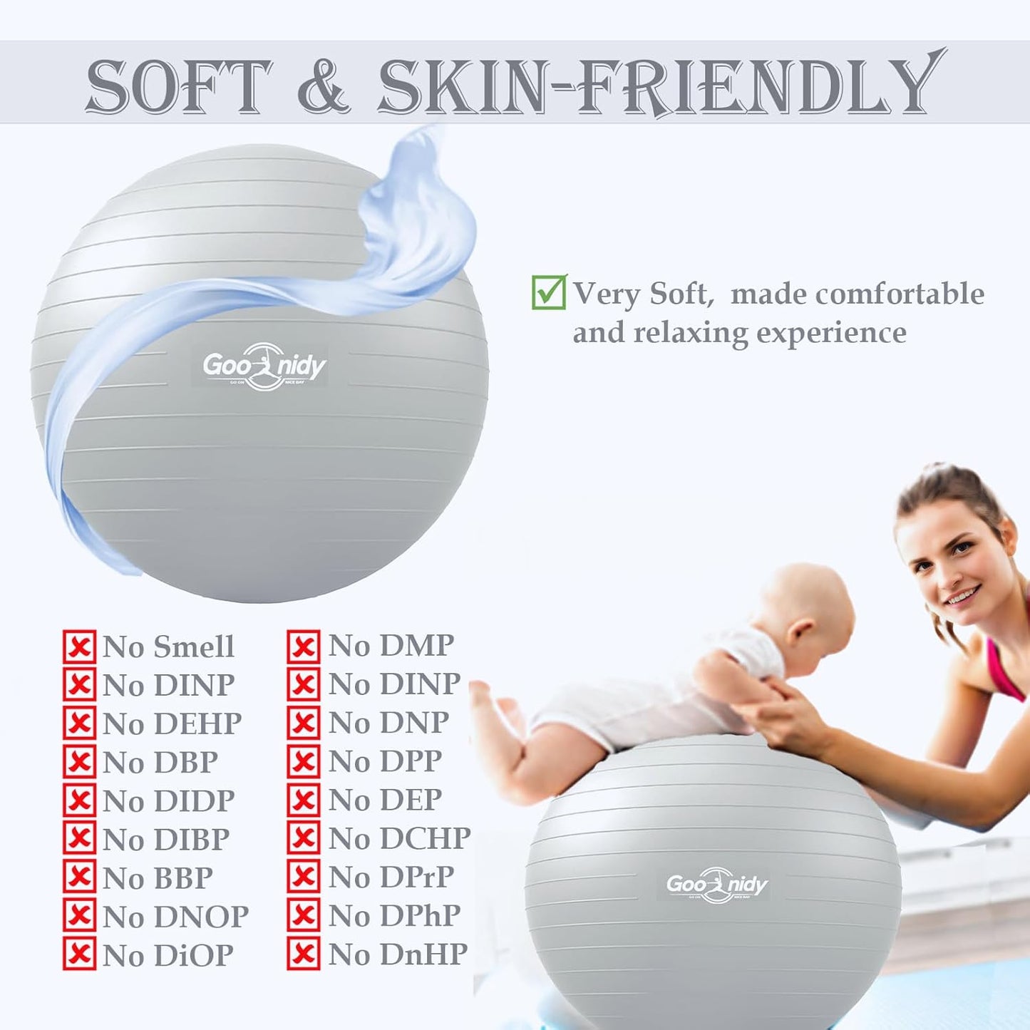 Soft Exercise ball, Anti-Burst Yoga Ball Chair Supports 2200lbs, Workout Equipment w/ Pump for Pregnancy Medicine Birthing Physical Therapy Stability Excersing Birth Swiss Fitness Gym Physio Labor Abs