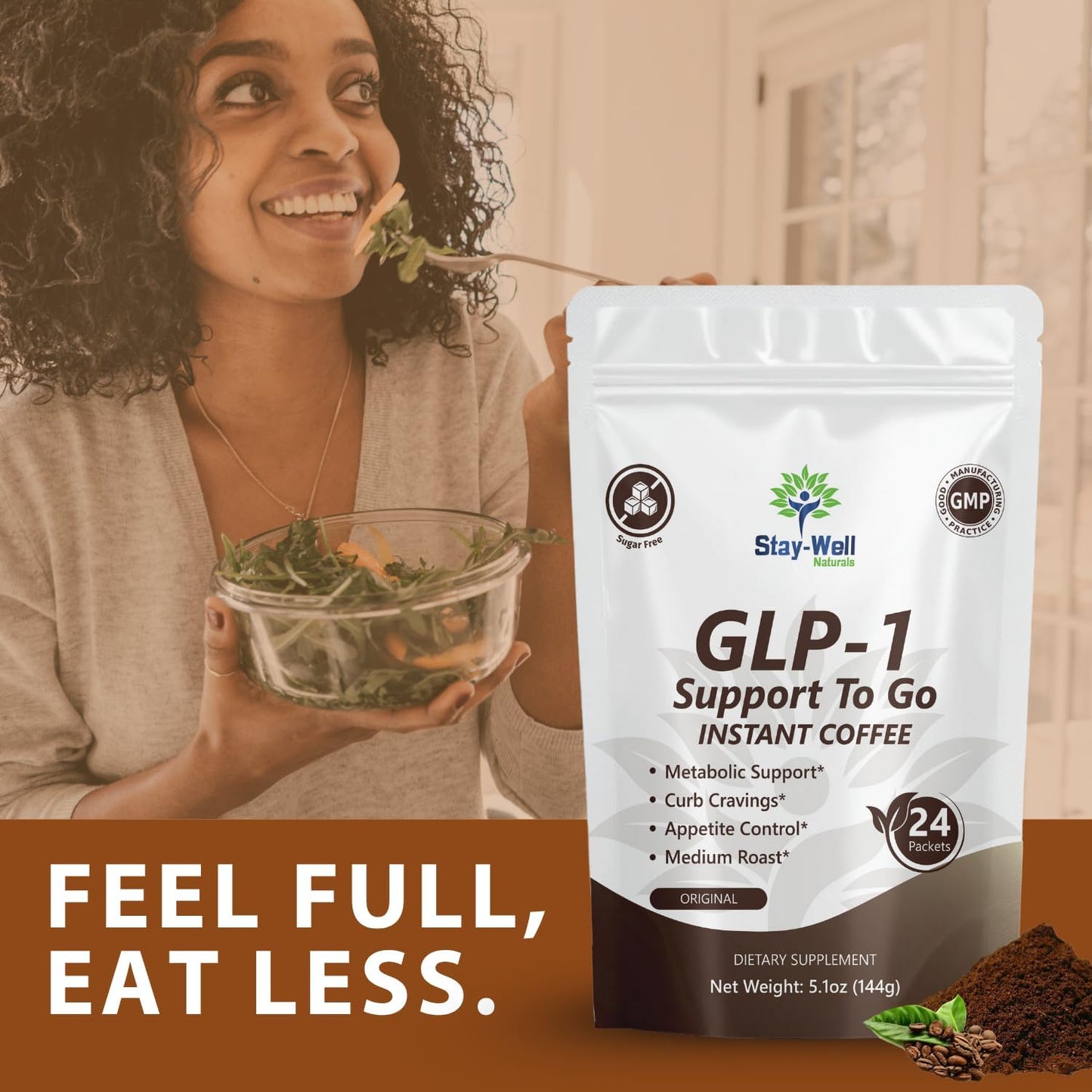 Slim Coffee GLP-1 Supplement | GLP 1 Booster to Control Appetite and Cravings | Great Tasting Metabolic Support - Coffee Bean Extract, Green Tea, Yerba Mate (Regular)