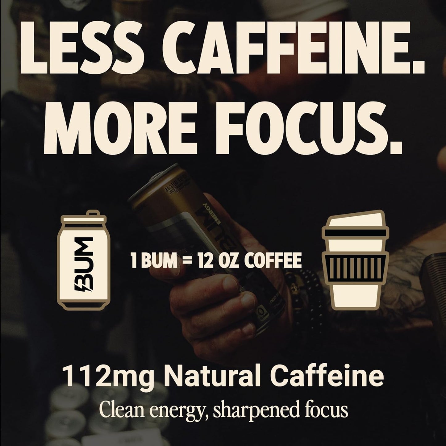 BUM Sugar-Free Energy Drink, Strawberry Lemonade - Lightly Carbonated & No Artificial Colors, Natural Caffeine & Citicoline for Energy, Focus, Brain Boost & Workout Sports Beverage - 12 oz, Pack of 12