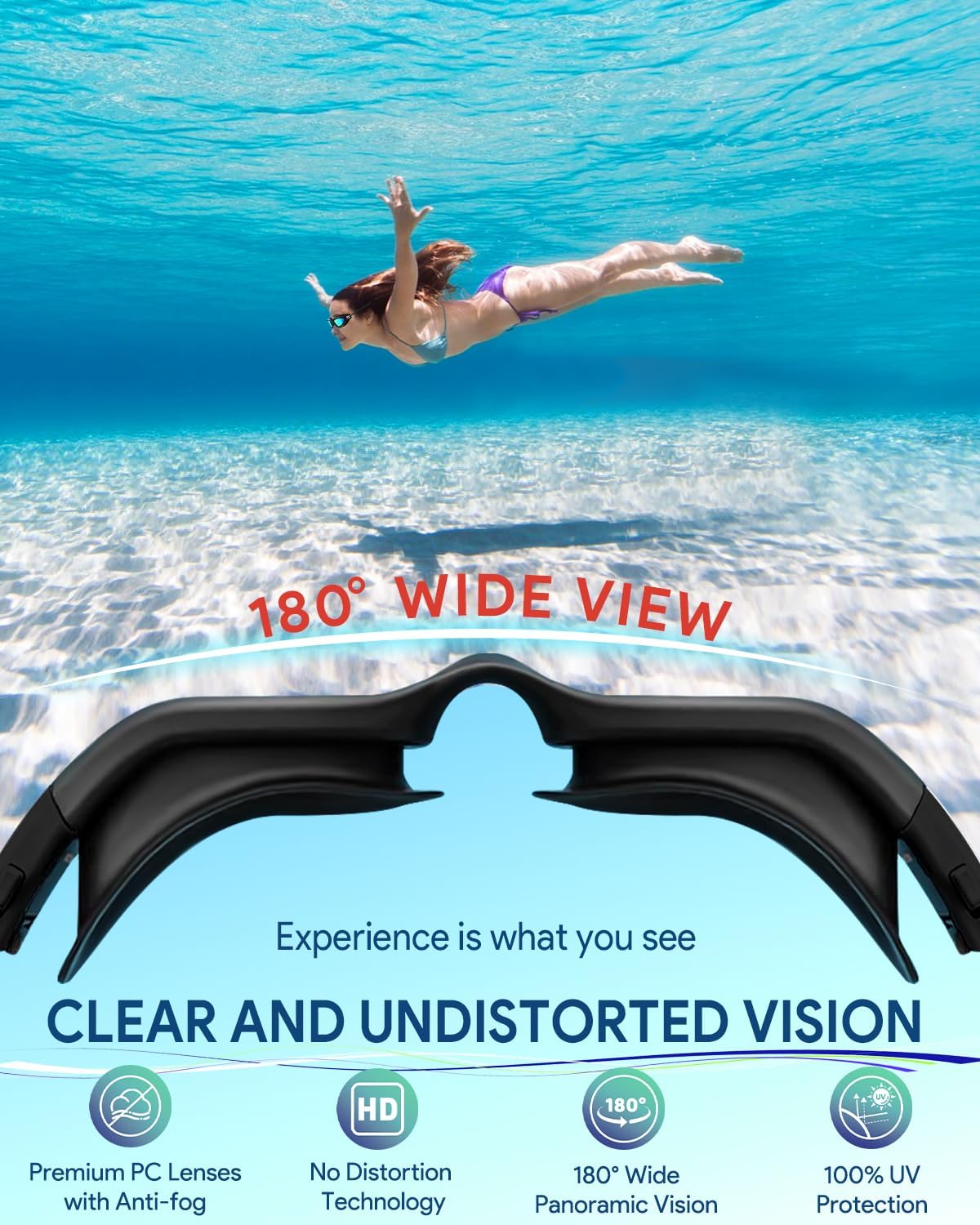 Swim Goggles, Polarized Adult Swimming Goggles Bungee Strap No Hair Pulling Anti-fog Pool Goggles for Men Women