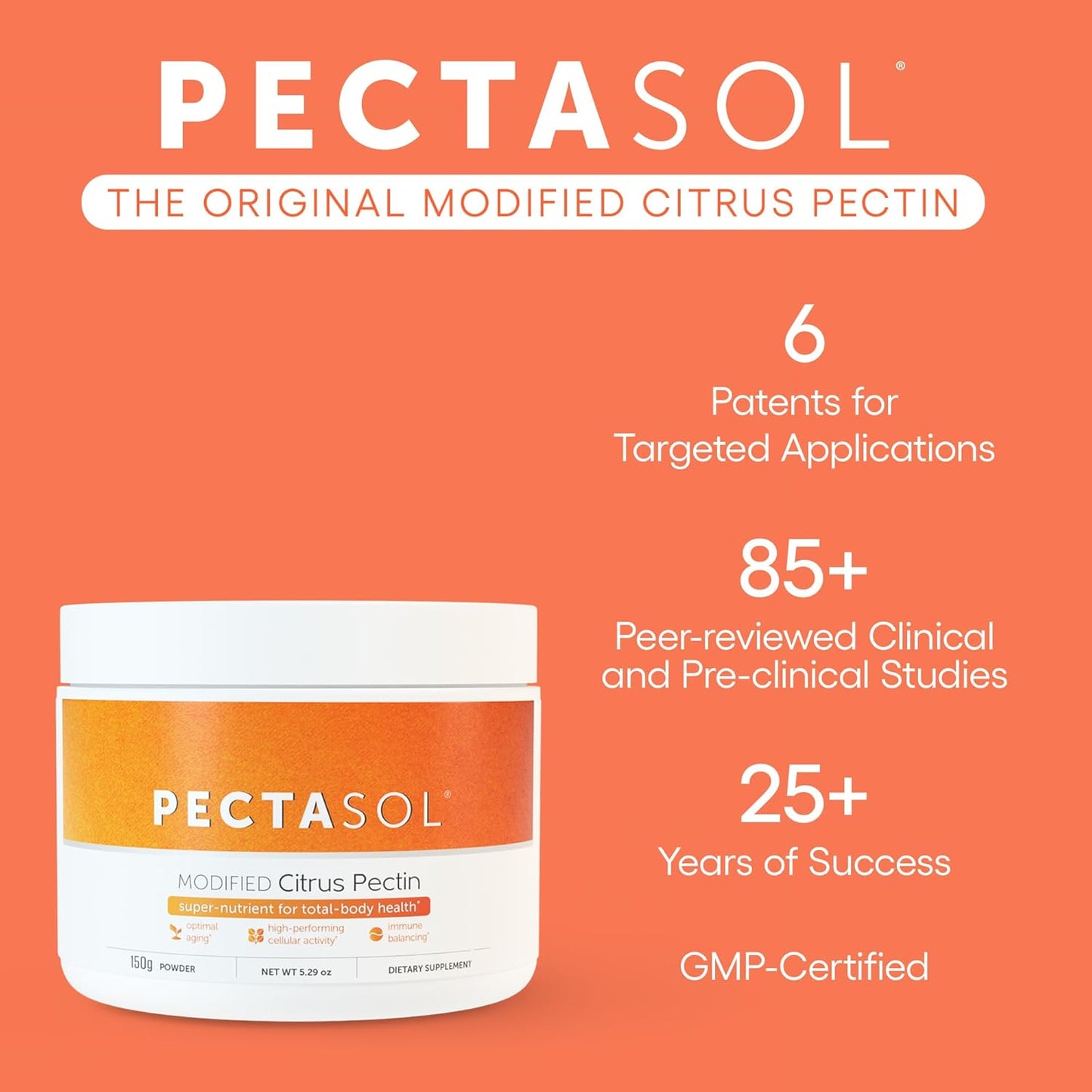 PectaSol Modified Citrus Pectin – 150g Powder – Total-Body Health Supplement to Support The Heart, Immune System, Inflammation Response & Healthy Aging + Maintain Healthy Galectin-3 Levels