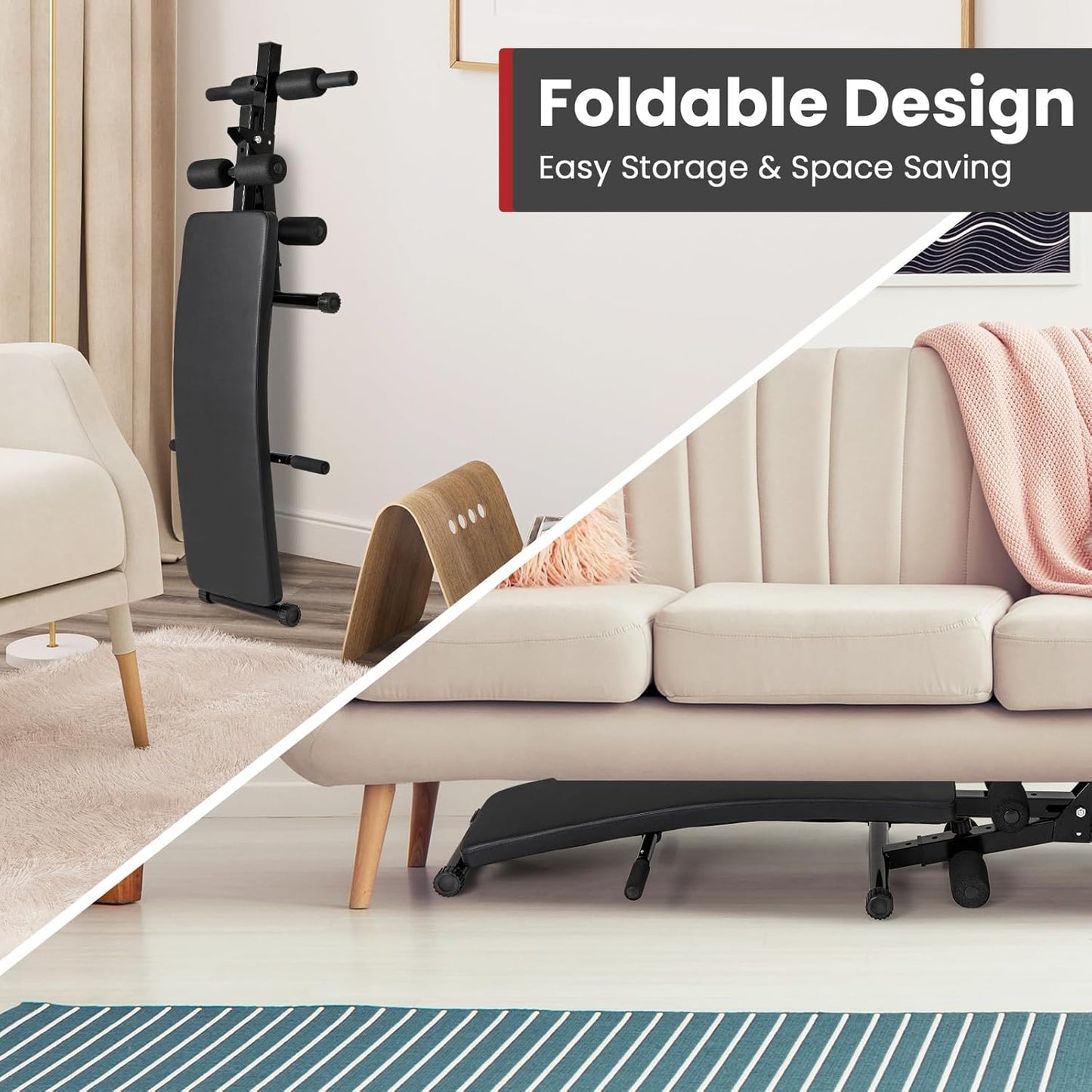 GYMAX Sit Up Bench, Decline Sit up Bench with 5-level Adjustable Height, 300lbs Capacity & Anti-slip Foot Pads, Foldable Ab Bench for Full Body Workout, Incline Slant Bench for Home Gym