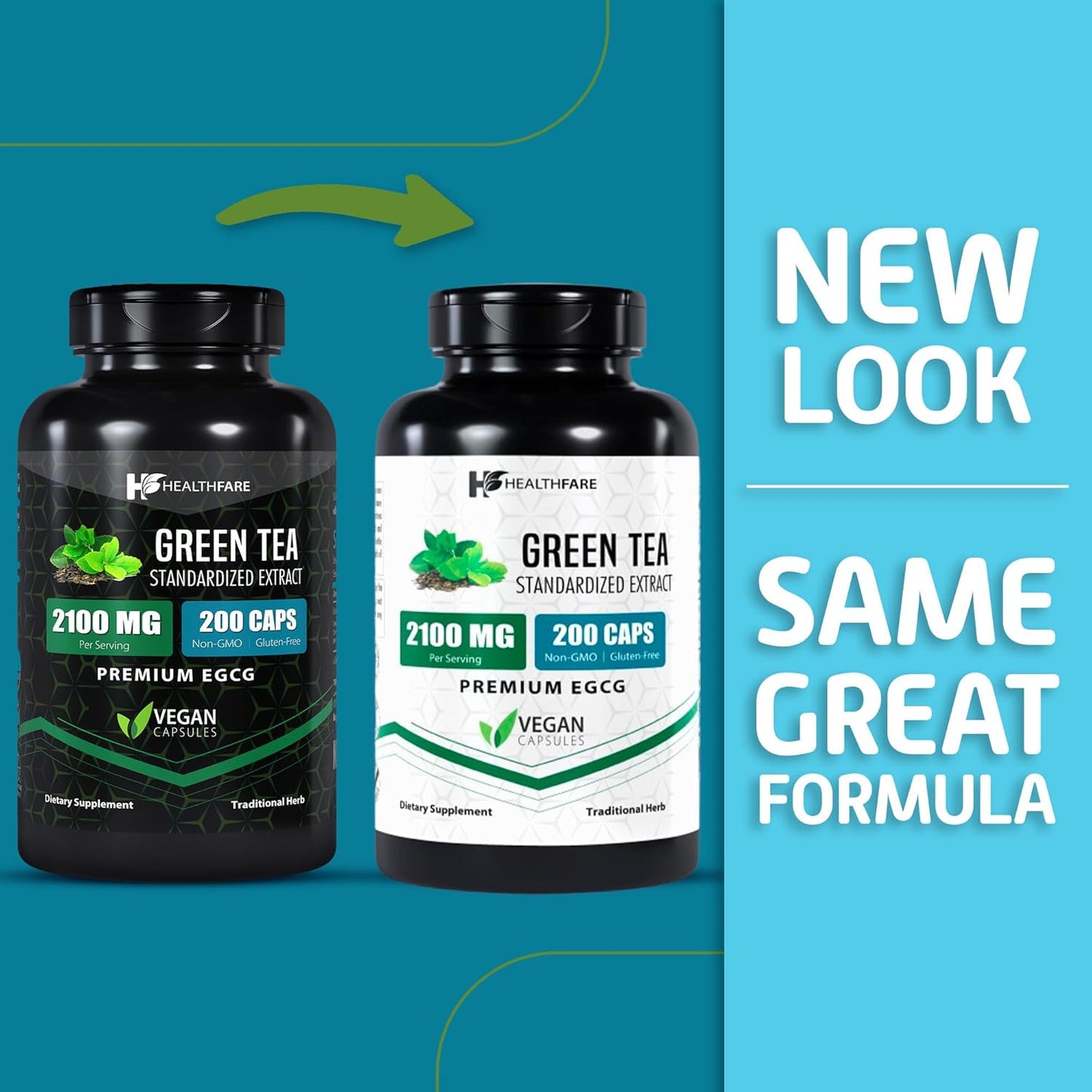 EGCG Green Tea Extract Supplement, 2100mg | 200 Capsules | Standardized 50% EGCG, 98% Polyphenols | 80% Catechins | Non-GMO | Gluten-Free