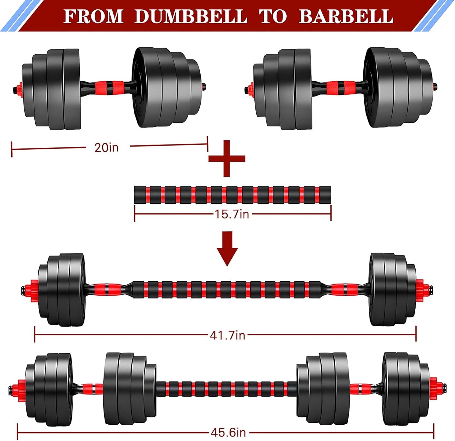 Adjustable-Dumbbells-Sets,Free Weights-Dumbbells Set of 2 Convertible To Barbell A Pair of Lightweight for Home Gym,Women and Men Equipment