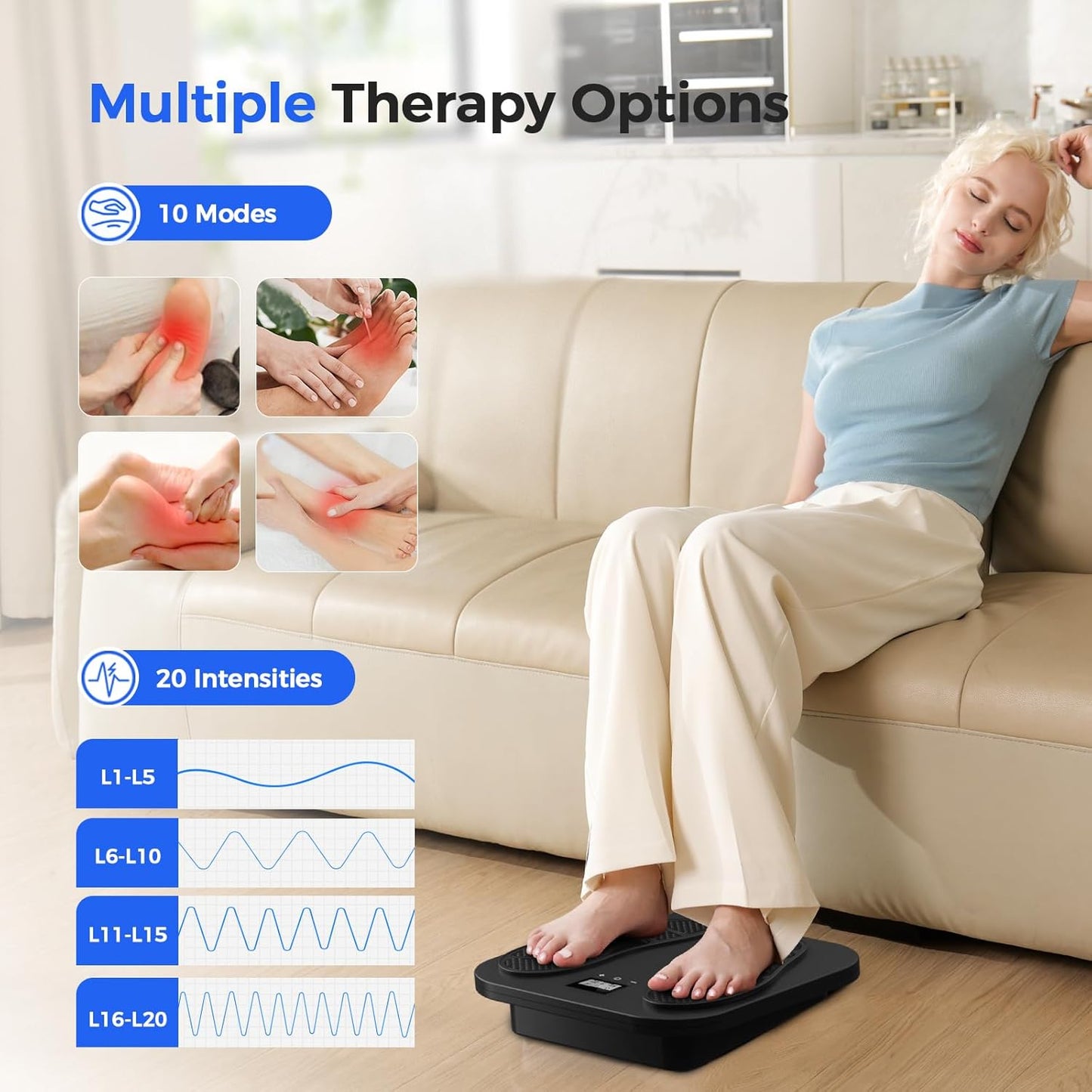 Foot Massager for Neuropathy, Rechargeable TENS EMS Foot Stimulator with 10 Modes 20 Intensities, Feet Circulation Stimulator for Neuropathy, Plantar Fasciitis, Gifts for Mom Dad