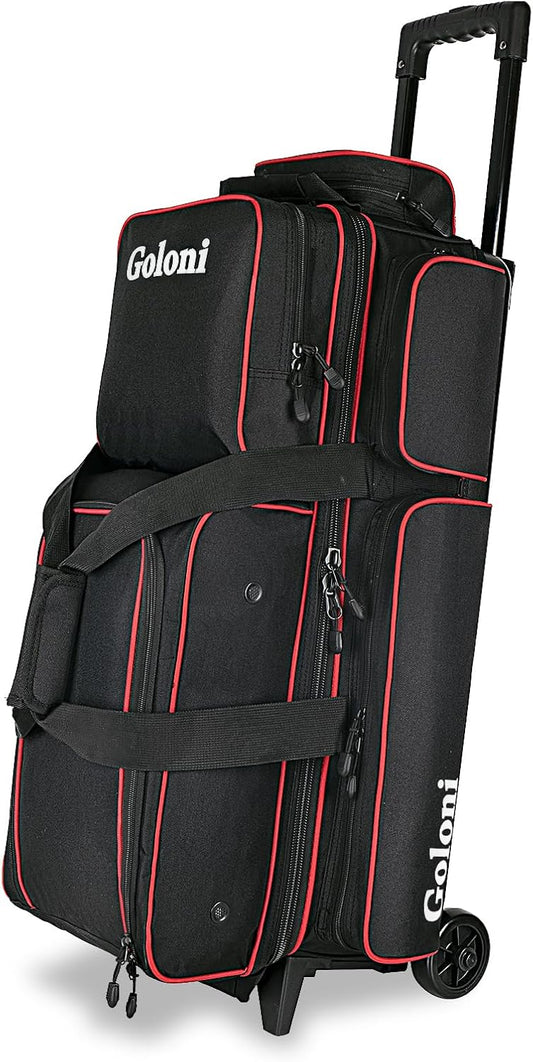 Goloni 3 Ball Bowling Bags with Wheels - Rolling Bowling Bag for 3 Balls & Accessories - Retractable Handle Extends to 38