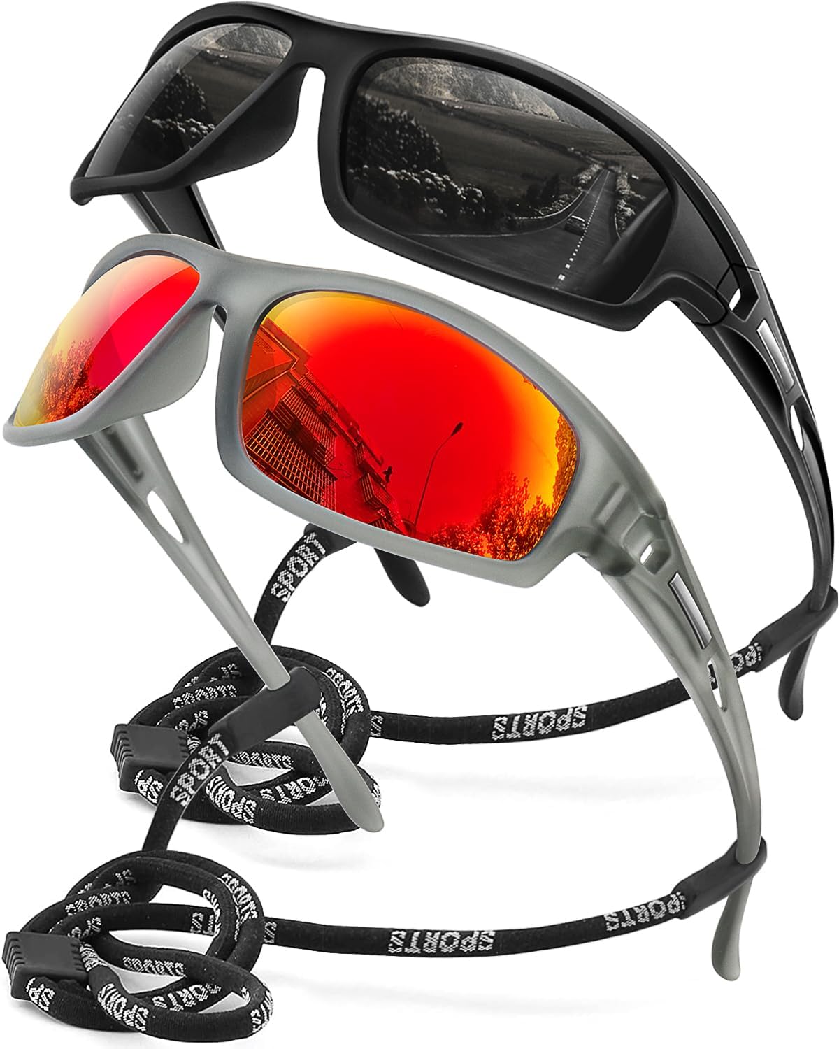 Polarized Sports Sunglasses for Men 100% UV Protection Wrap Around Unbreakable Sun Glasses for Fishing Driving