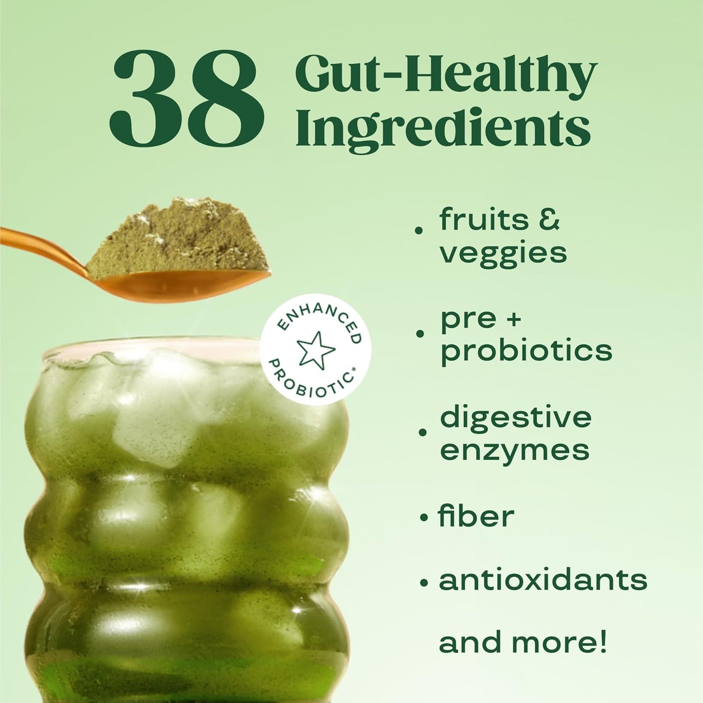 Bloom Nutrition Superfood Greens Powder Stick Packs, Digestive Enzymes with Probiotics and Prebiotics, Gut Health, Bloating Relief for Women, Chlorella, Green Juice Mix, 18 SVG, Tropical Variety