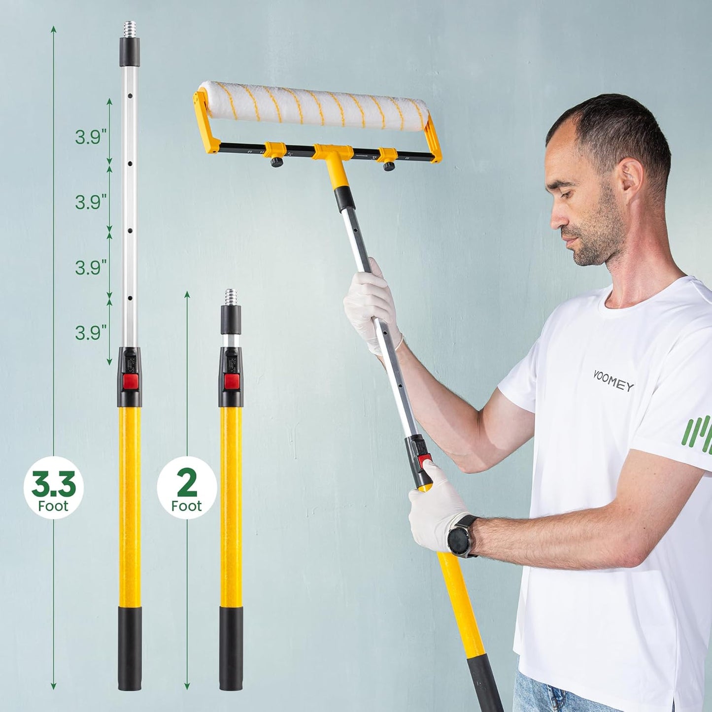 VOOMEY 13PC 18 Inch Paint Roller Kit,18"Paint Bucket and Paint Tray,Large Paint Roller Frame with 3.3 ft Extension Pole,Paint Tray Liner (Pack of 3),Ideal for Painting Large Areas