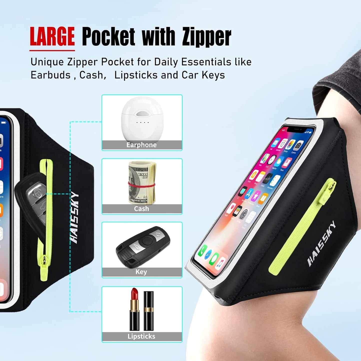Running Armband [3D Design] with Key Pouch, Running Phone Holder for iPhone 16 15 14 13 12 11 Pro Max Plus, Samsung S25 S24 S23 S22 [Up to 6.9 Inch], Gym Workouts Sports Arm Band with Card Holder