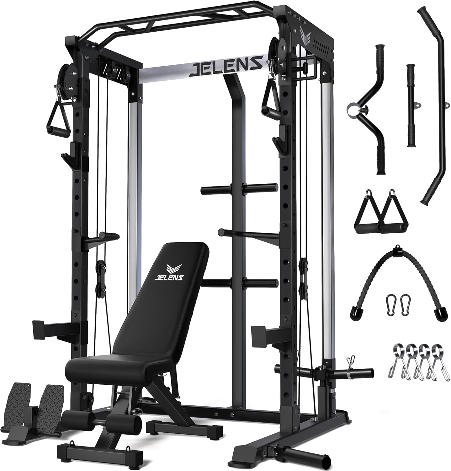 Power Cage, 2000LBS Multi-Function C21 Power Rack with Dual Pulley Cable Crossover System, All-in-One Squat Rack with More Training Attachments