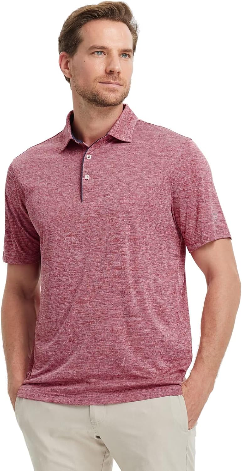 M MAELREG Golf Shirts for Men Short Sleeve Dry Fit Casual Striped Performance Moisture Wicking Collared Mens Polo Shirts