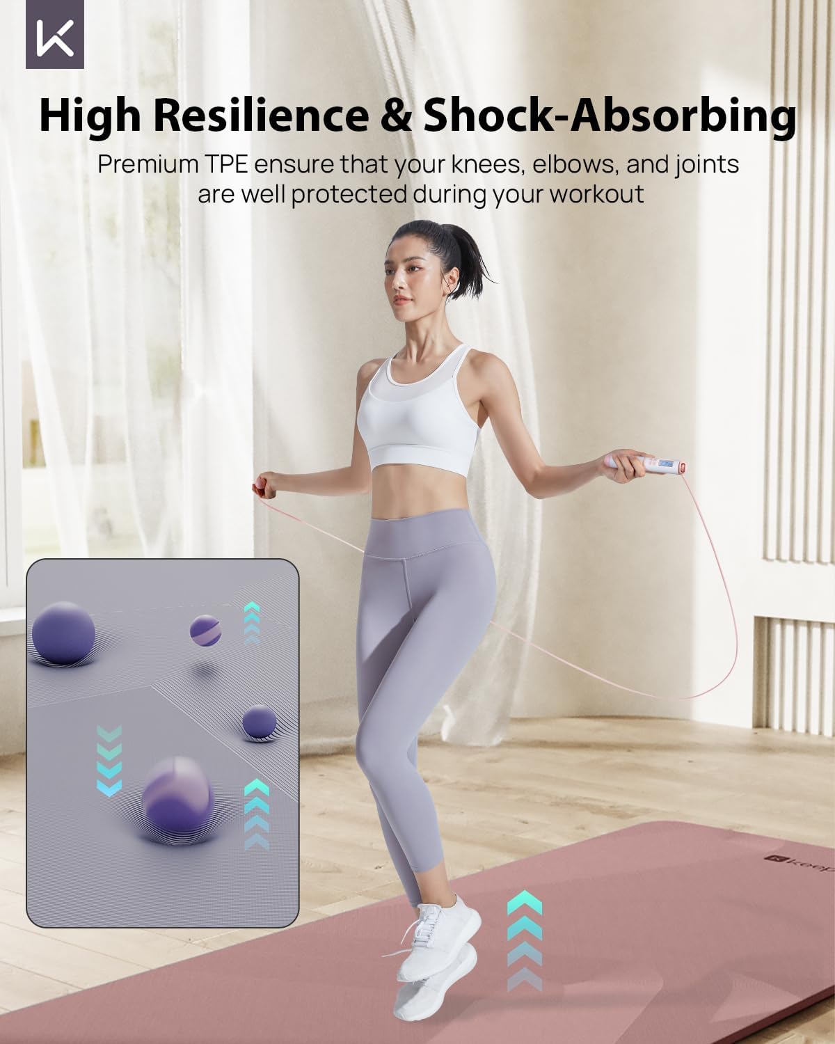 KEEP Yoga Mat, 32" Extra Wide Exercise Mat with Strap for Men and Women, 7mm Thick Double-Sided Non-Slip Eco-friendly Yoga Mat for Pilates, Workout and Fitness