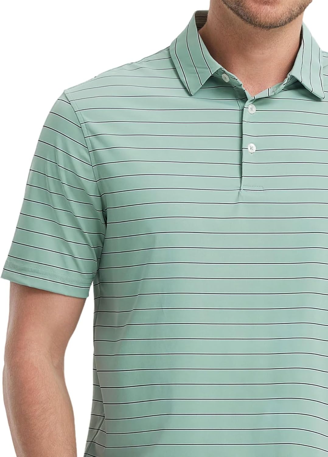 M MAELREG Mens Striped Golf Shirts Short Sleeve Silk-Like Touch Water-Resistant Breathable Soft Collared Polo Shirts for Men