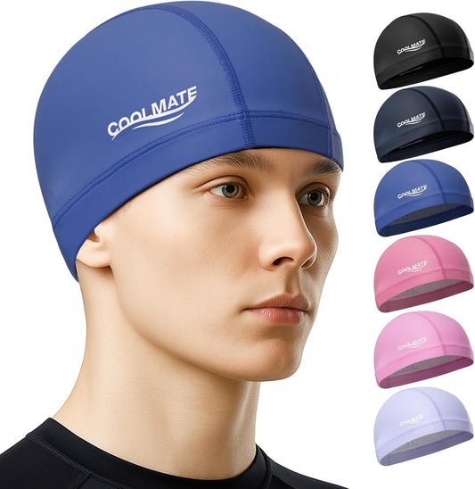 COOLMATE Fabric Swim Cap for Adult Women Men Kid 3 4 6 8 14 16, Silicone Water Resistant Layer, Cloth Swim Cap Gifts for Swimmers, Lightweight for Pool, Lap Swimming (1 pc)