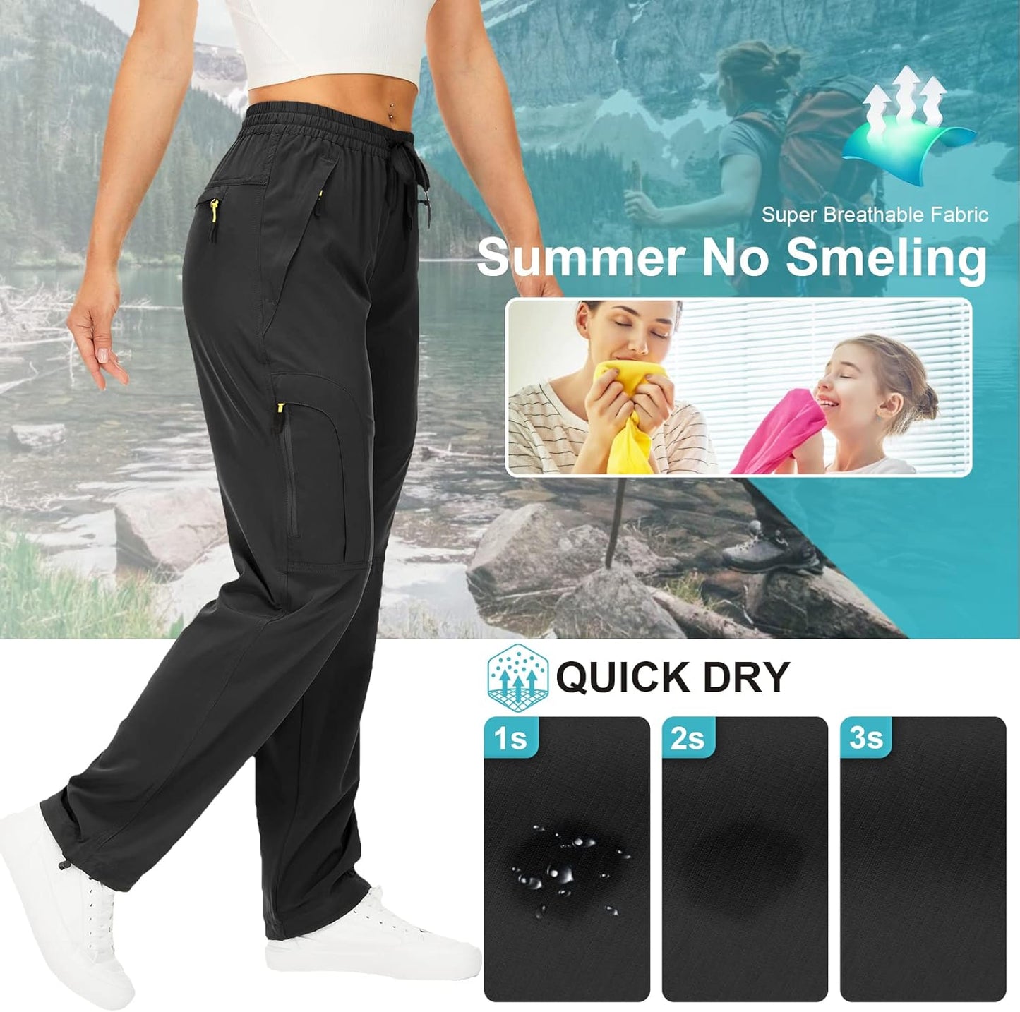 Womens Hiking Pants Quick Dry UPF 50 Lightweight Travel Golf Cargo Safari Pants Zipper Pockets