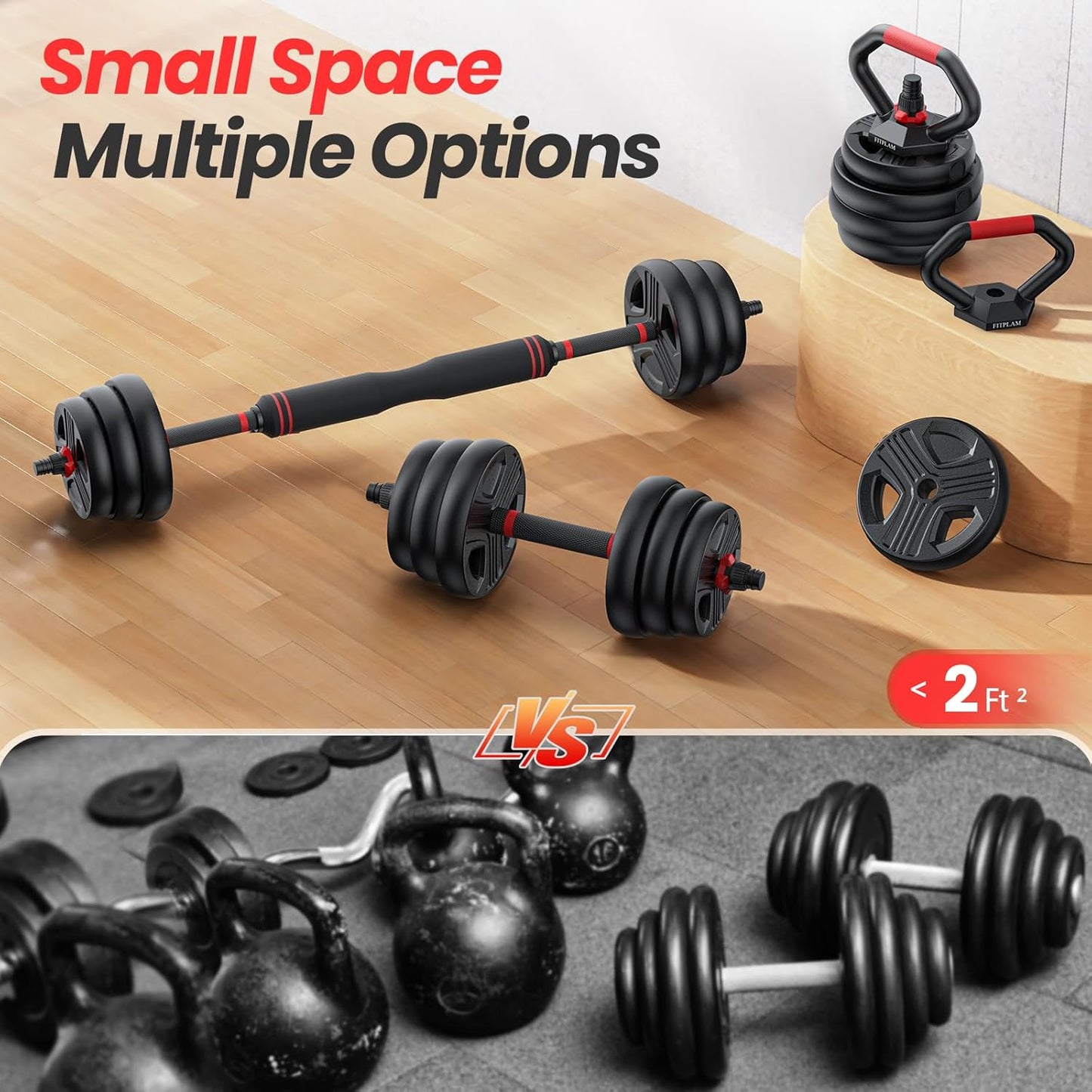 Adjustable dumbbell set,20/35/45/55/70/90lbs Free Weights set with upgraded nut, 4 in 1 Weight Set Used as Kettlebells, Barbell, Push up Stand, Fitness Exercise for Home Gym Suitable Men/Women