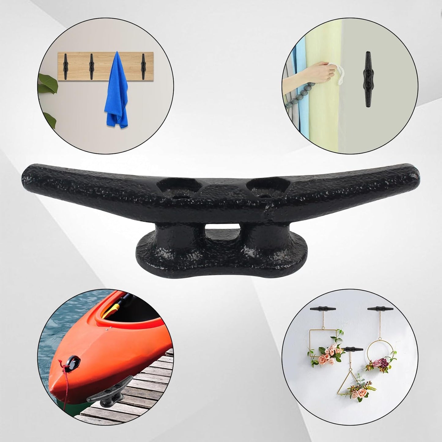 Boat Cleats 4Inch,Hot Dip Galvanized Cast Iron Dock Cleats,Electrophoretic Coated Black Dock Cleats,Rope Cleats Boat Dock Cleats for Marine Deck or Nautical Decor,Hardware Included (4/5/6/10/12Pack)