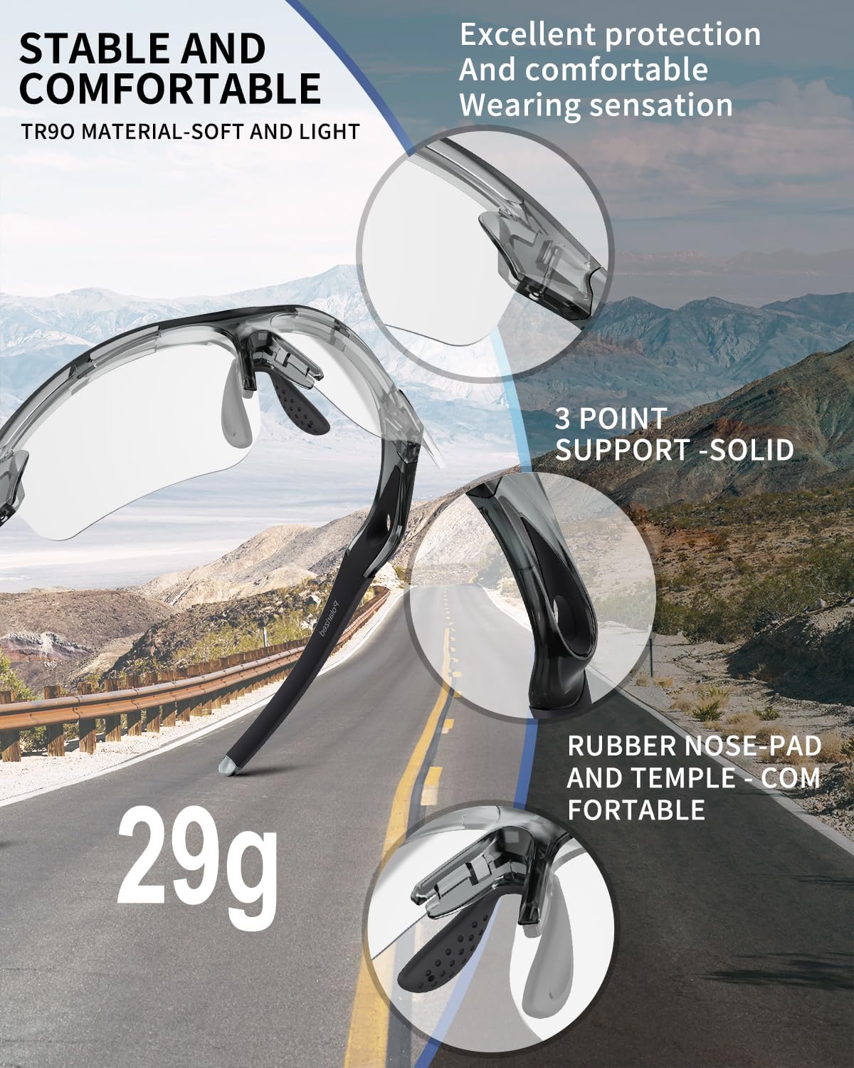 Polarized Sports Sunglasses for Men Women,UV400 Protection Sunglass for Running Cycling Fishing Hiking TR90