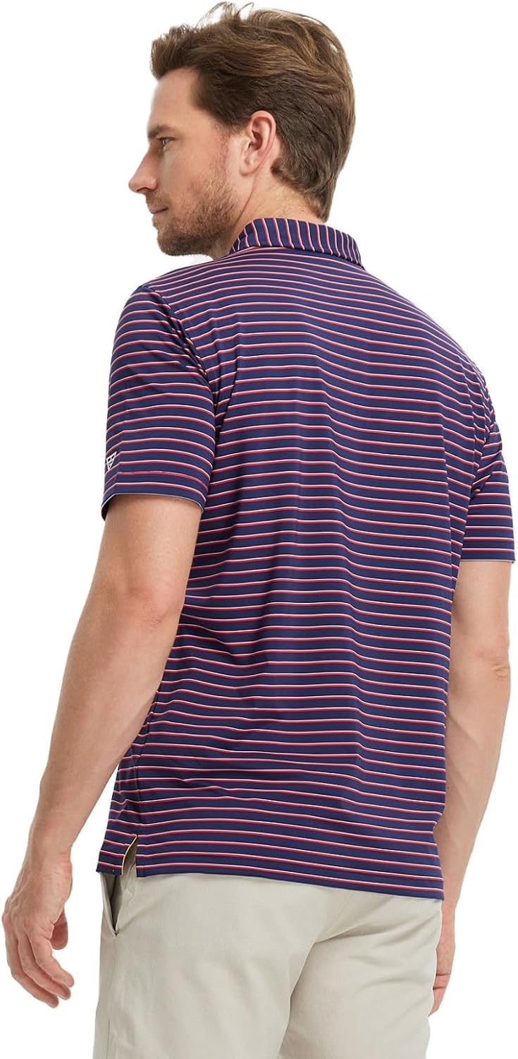 M MAELREG Golf Shirts for Men Moisture Wicking Striped Polo Performance Dry Fit Business Sports Mens Polo Shirts Short Sleeve