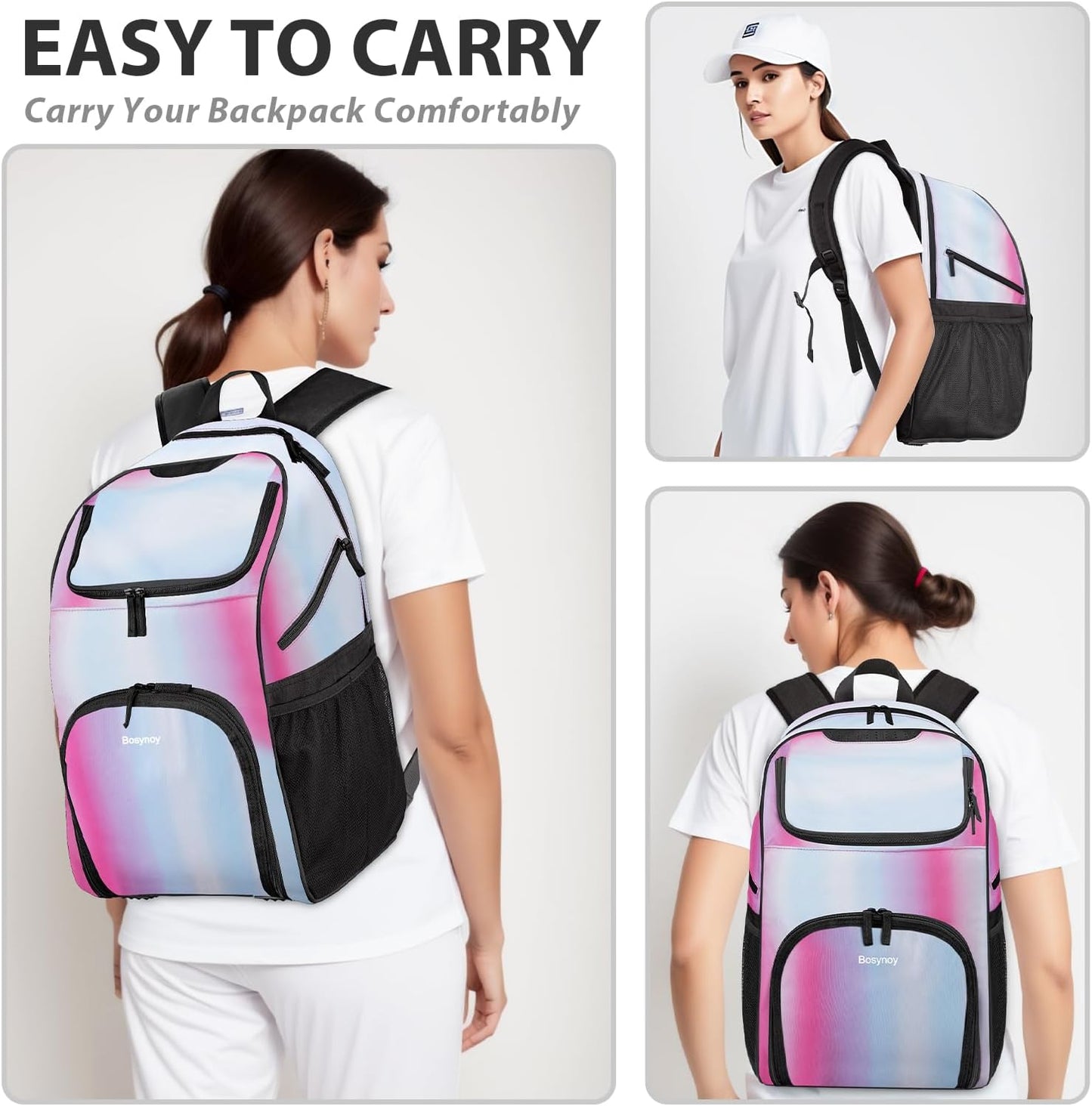 Bosynoy Bowling Backpack, Bowling Ball Bag Totes for Single Ball with Shoe Compartment & Foam Padded, Fits Shoes Up to US Mens Size 16, Grey