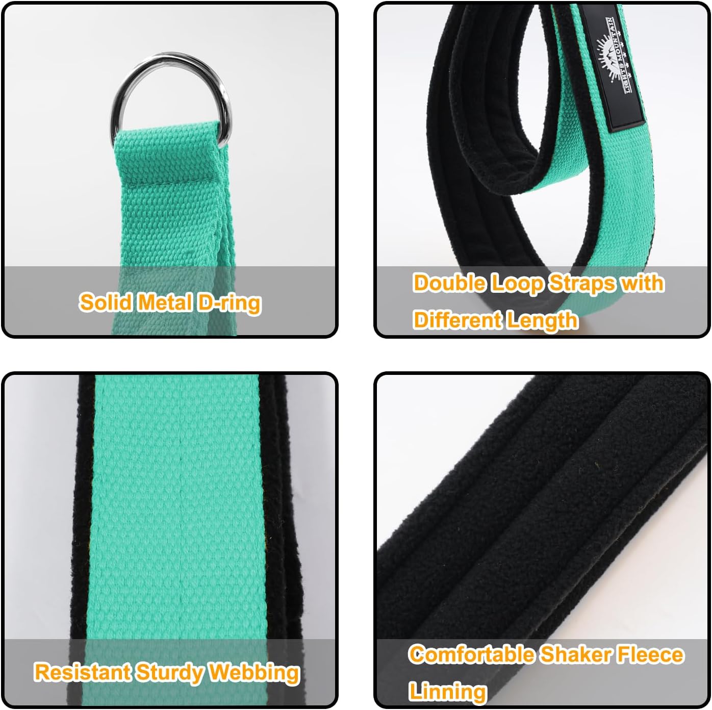 1 Pair Pilates Double Loop Straps for Reformer Fitness D-Ring Straps Handle, Yoga Exercise Accessories for Home Gym Workout