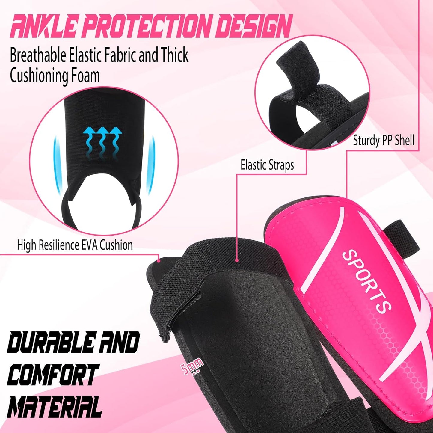 Soccer Shin Guards and Socks Kids Youth Lightweight Soccer Pads Defender with Ankle Protection Ski Shin Guards Football Equipment for Age 4-14 Toddler Boys Girls Teens