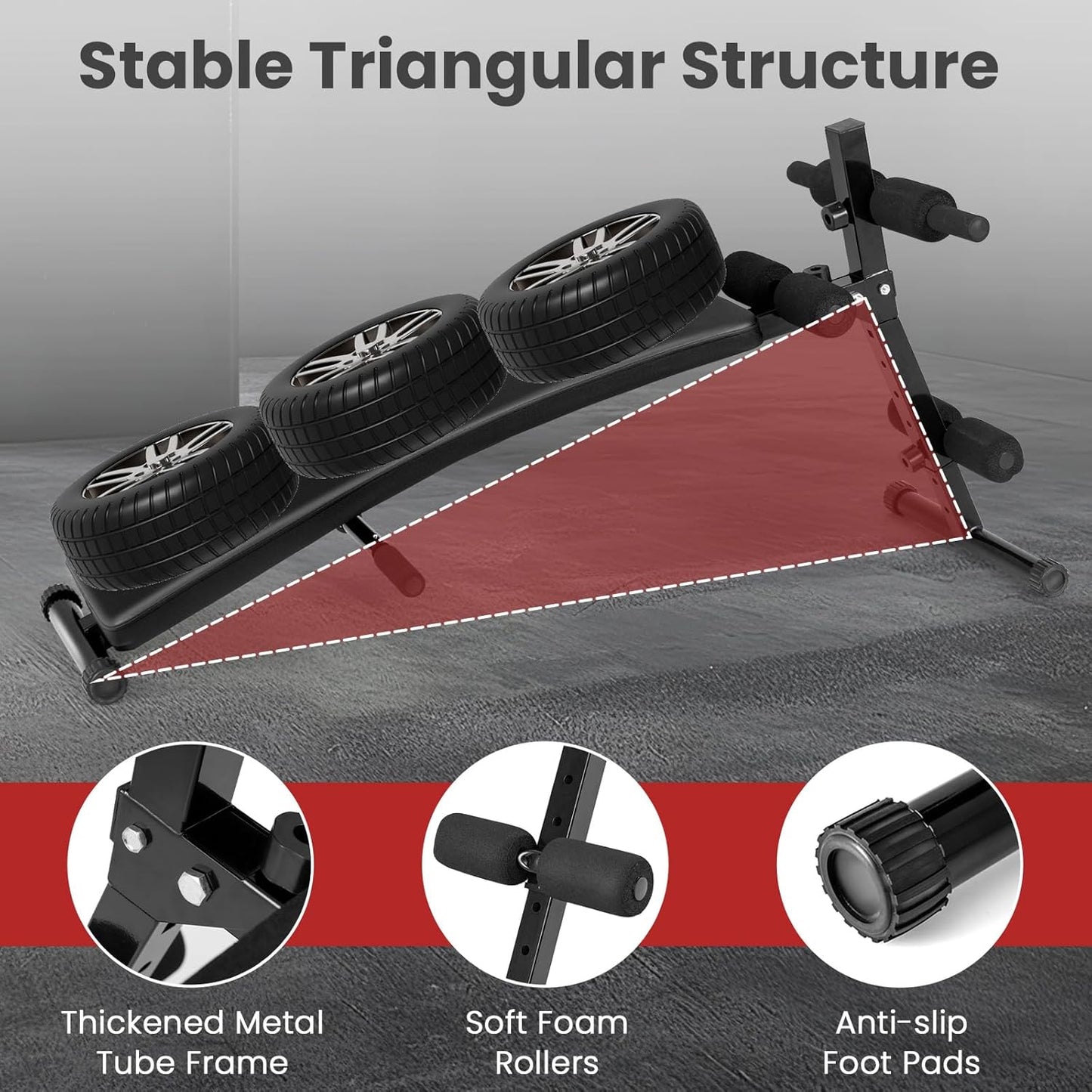 GYMAX Sit Up Bench, Decline Sit up Bench with 5-level Adjustable Height, 300lbs Capacity & Anti-slip Foot Pads, Foldable Ab Bench for Full Body Workout, Incline Slant Bench for Home Gym