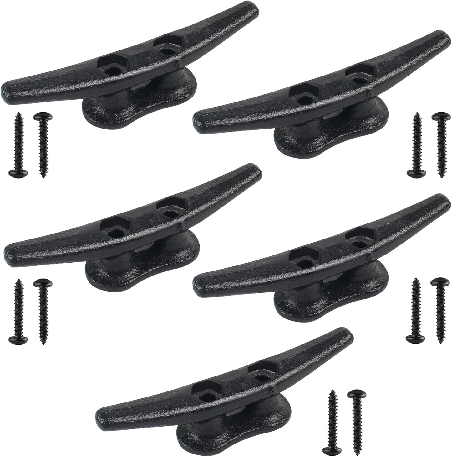 Boat Cleats 4Inch,Hot Dip Galvanized Cast Iron Dock Cleats,Electrophoretic Coated Black Dock Cleats,Rope Cleats Boat Dock Cleats for Marine Deck or Nautical Decor,Hardware Included (4/5/6/10/12Pack)