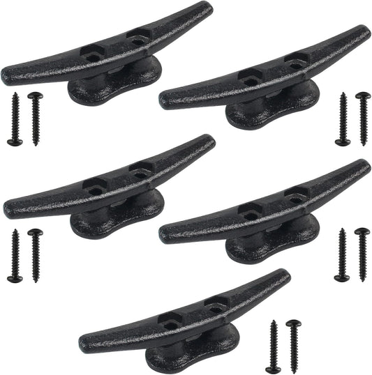 Boat Cleats 4Inch,Hot Dip Galvanized Cast Iron Dock Cleats,Electrophoretic Coated Black Dock Cleats,Rope Cleats Boat Dock Cleats for Marine Deck or Nautical Decor,Hardware Included (4/5/6/10/12Pack)