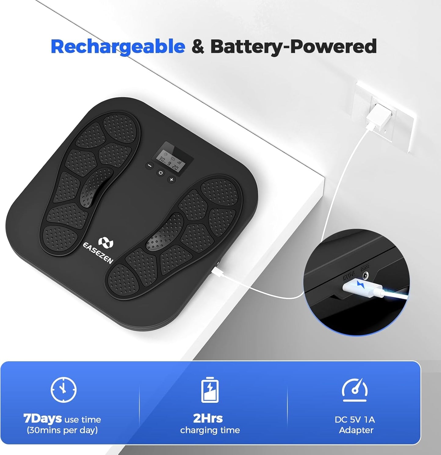 Foot Massager for Neuropathy, Rechargeable TENS EMS Foot Stimulator with 10 Modes 20 Intensities, Feet Circulation Stimulator for Neuropathy, Plantar Fasciitis, Gifts for Mom Dad