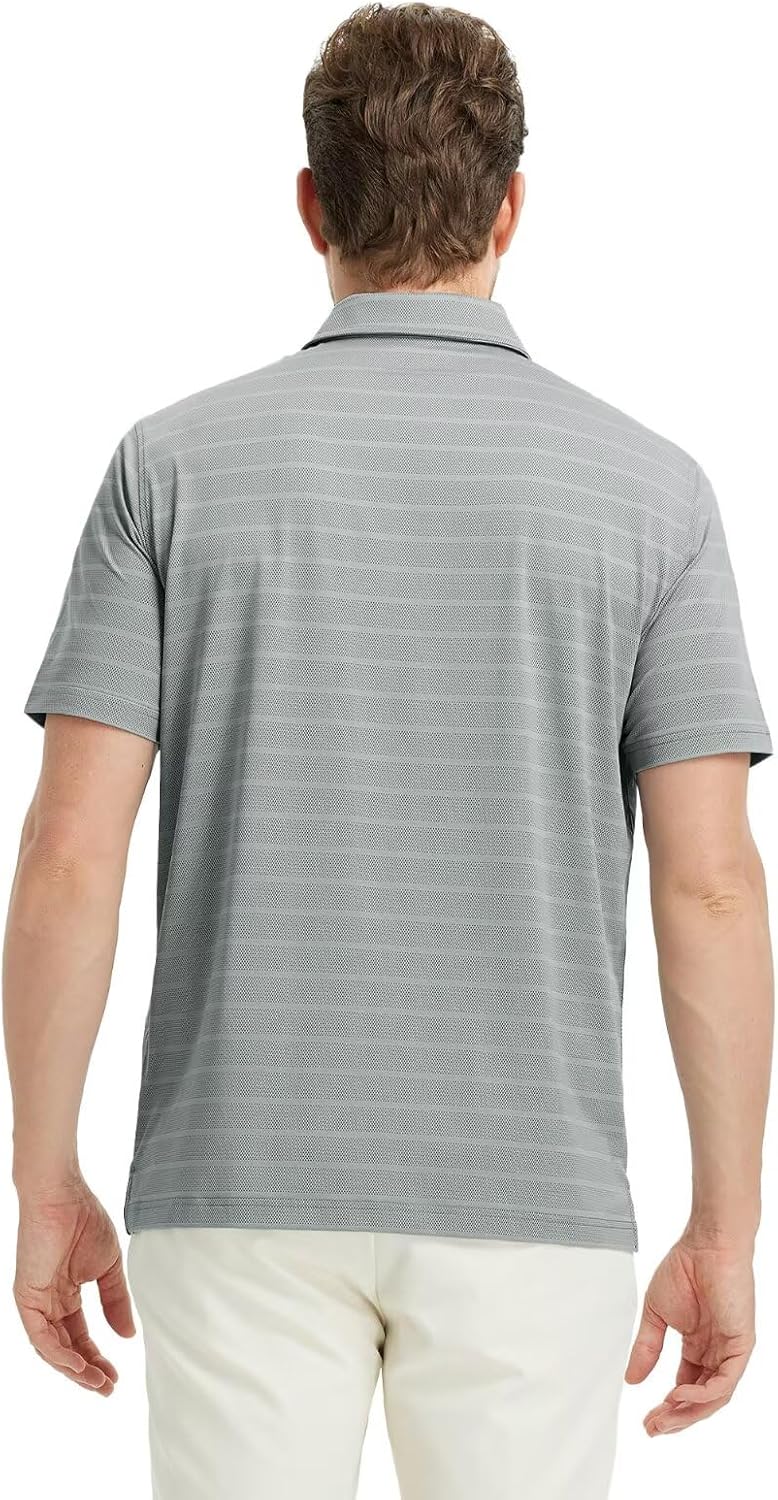 M MAELREG Golf Shirts for Men Short Sleeve Dry Fit Casual Striped Performance Moisture Wicking Collared Mens Polo Shirts